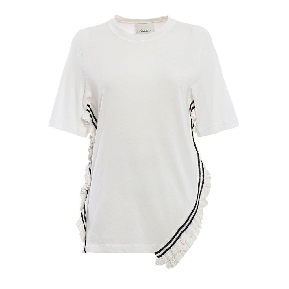 Phillip Lim Sz L White Ruffled Black Striped T-Shirt Tee Tunic Top Womens